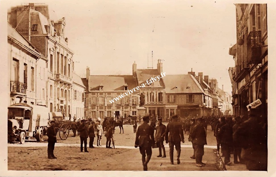 2 ham soldats allemands devant pharmacie camion place marche