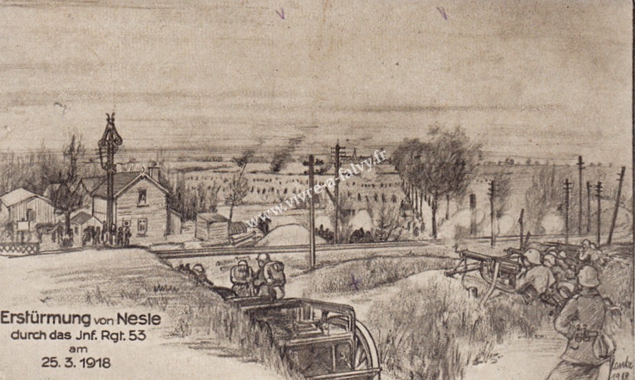 2 nesle gravure bombardemenr dessine feldpostkarte
