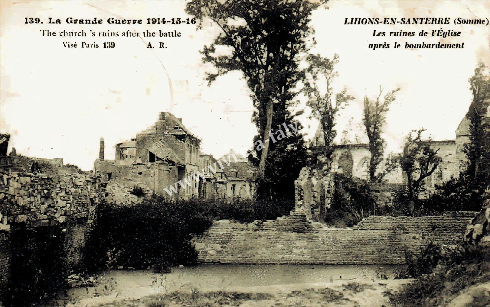 3 lihons les ruines de l eglise apres bombardement